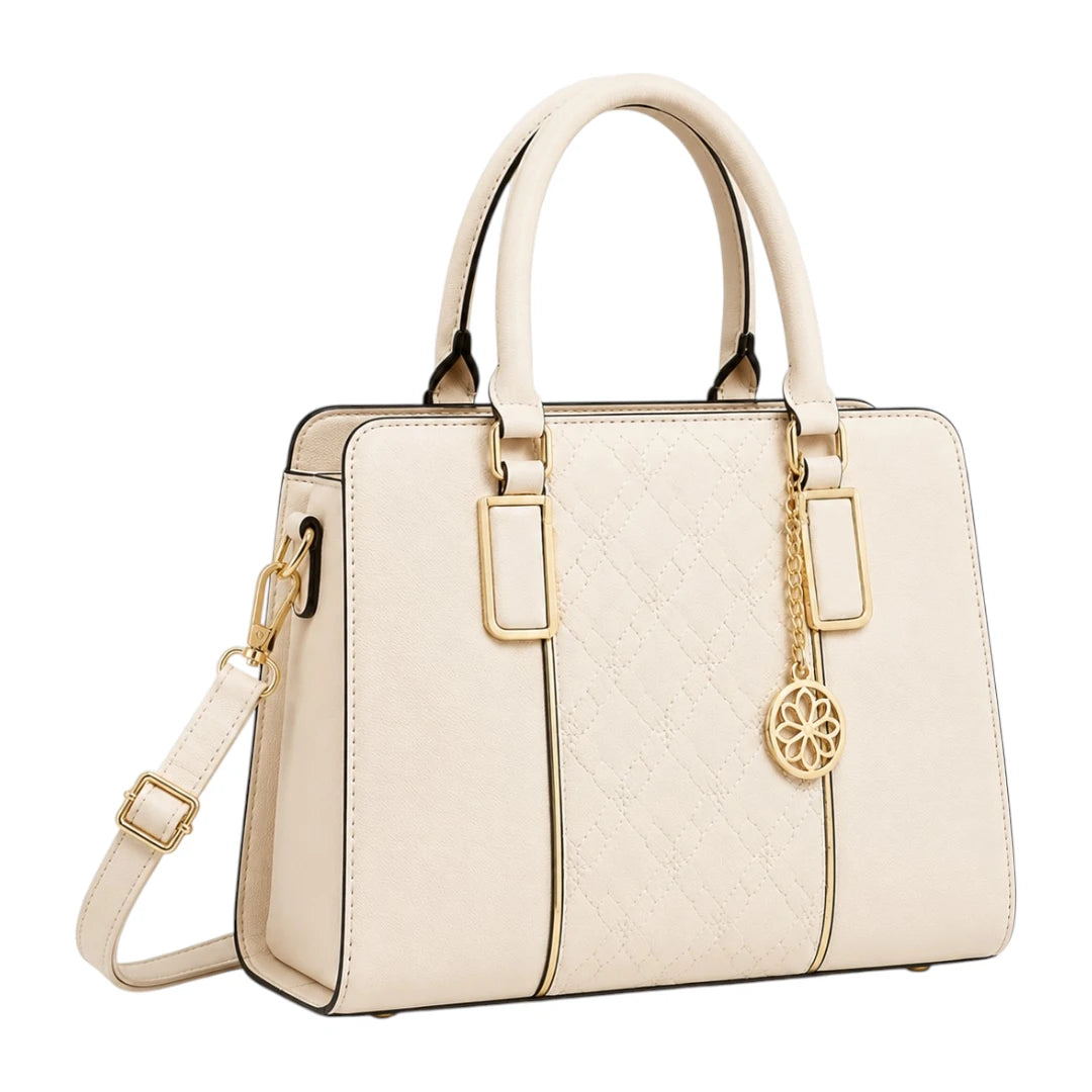 Aveora Ivory Elara Quilted Charm Structured Handbag