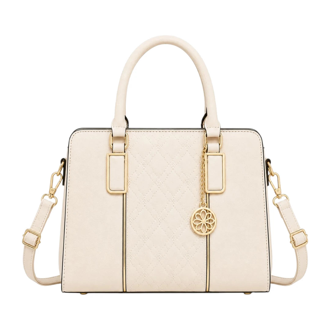 Aveora Ivory Elara Quilted Charm Structured Handbag