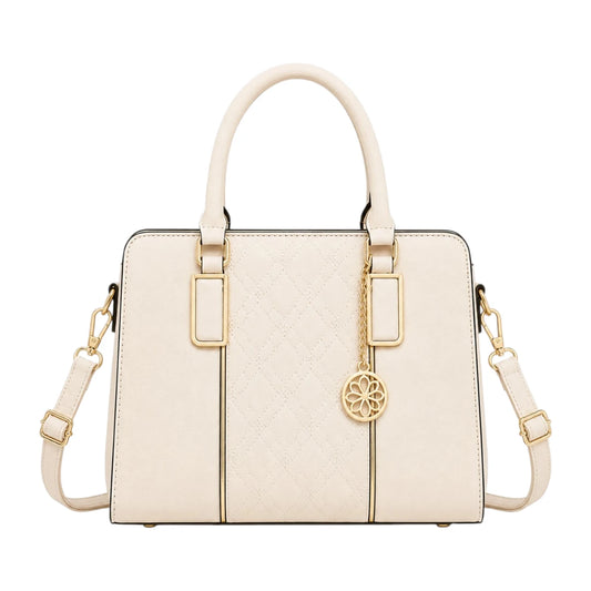 Aveora Ivory Elara Quilted Charm Structured Handbag